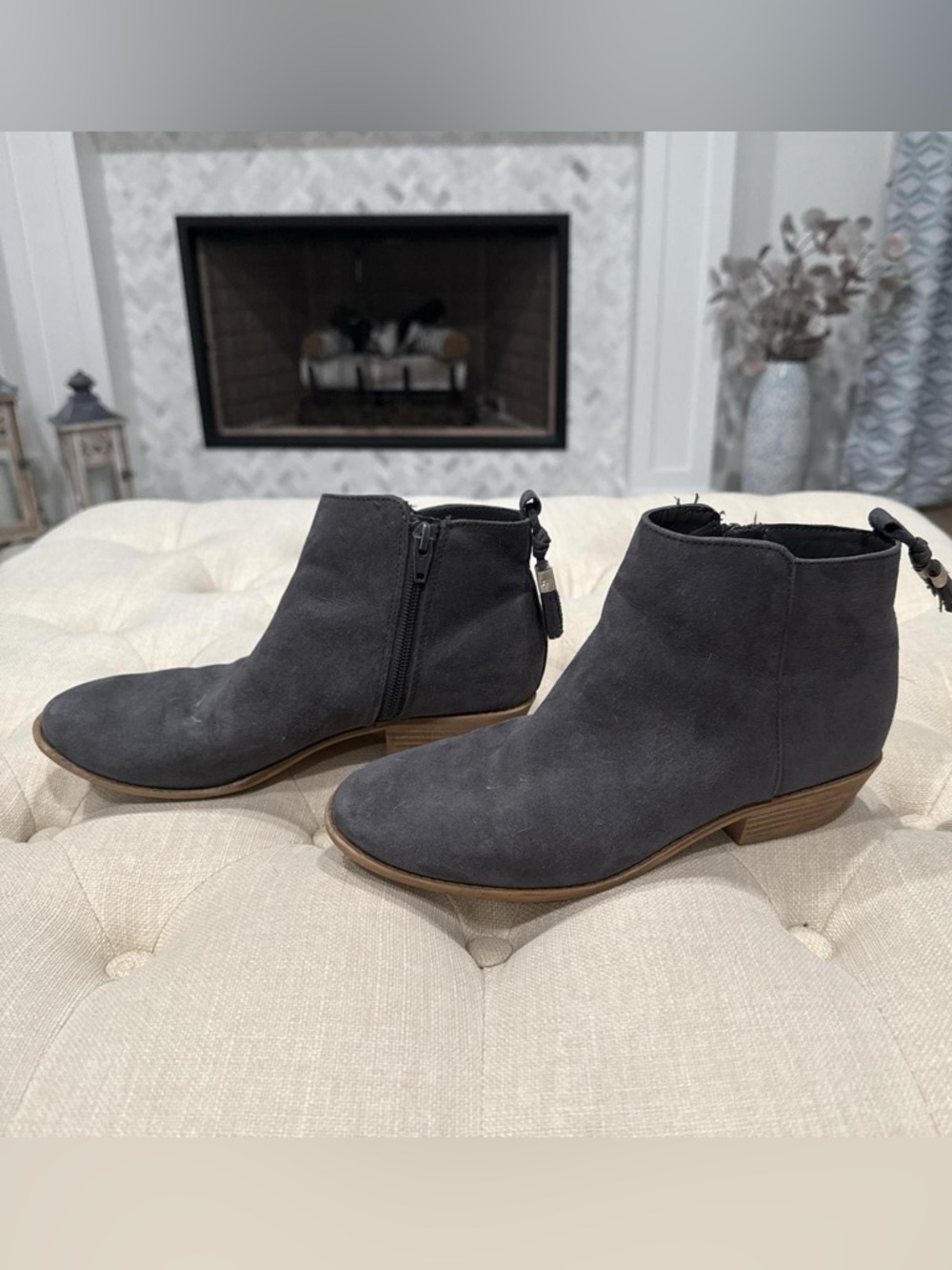 Justice Gray Suede Ankle Booties with Side Zip